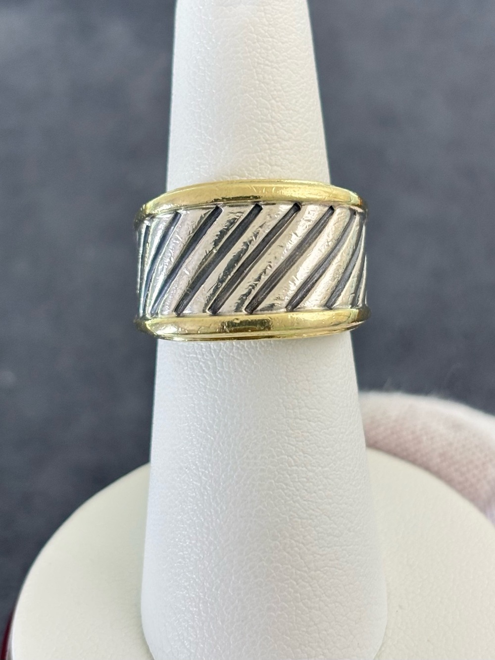 David Yurman 925 & 14k Gold Cable Cigar Ring 6.5